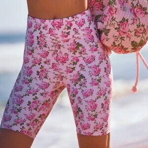 LOVESHACKFANCY X Bandier Women’s Size XS Pink Floral‎ Biker Shorts